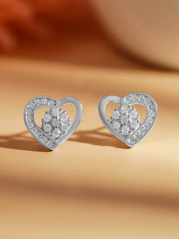 925 Fine Silver Mini Heart Zirconia Stud Earrings