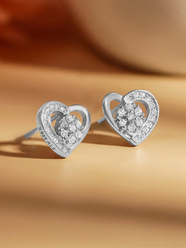 925 Fine Silver Mini Heart Zirconia Stud Earrings