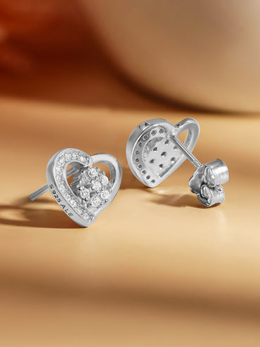 925 Fine Silver Mini Heart Zirconia Stud Earrings