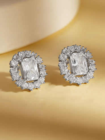 925 Fine Silver Crystal Cluster Stud Earrings