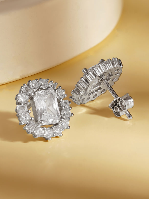 925 Fine Silver Crystal Cluster Stud Earrings