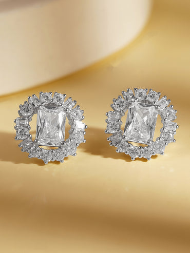 925 Fine Silver Crystal Cluster Stud Earrings