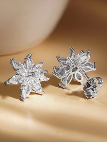 925 Fine Silver Crystal Floral Stud Earrings
