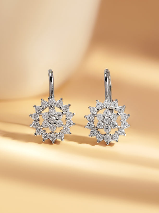 925 Fine Silver Zirconia Halo Drop Earrings