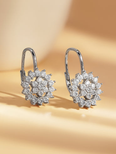 925 Fine Silver Zirconia Halo Drop Earrings