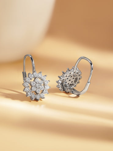 925 Fine Silver Zirconia Halo Drop Earrings