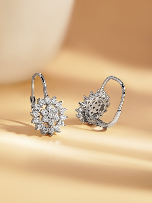 925 Fine Silver Zirconia Halo Drop Earrings