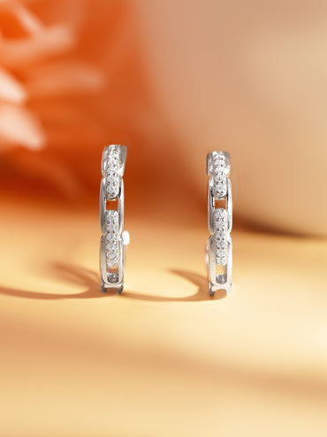 925 Fine Silver Minimal Crystal Half-Hoop Earrings