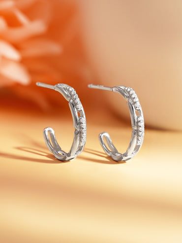 925 Fine Silver Minimal Crystal Half-Hoop Earrings