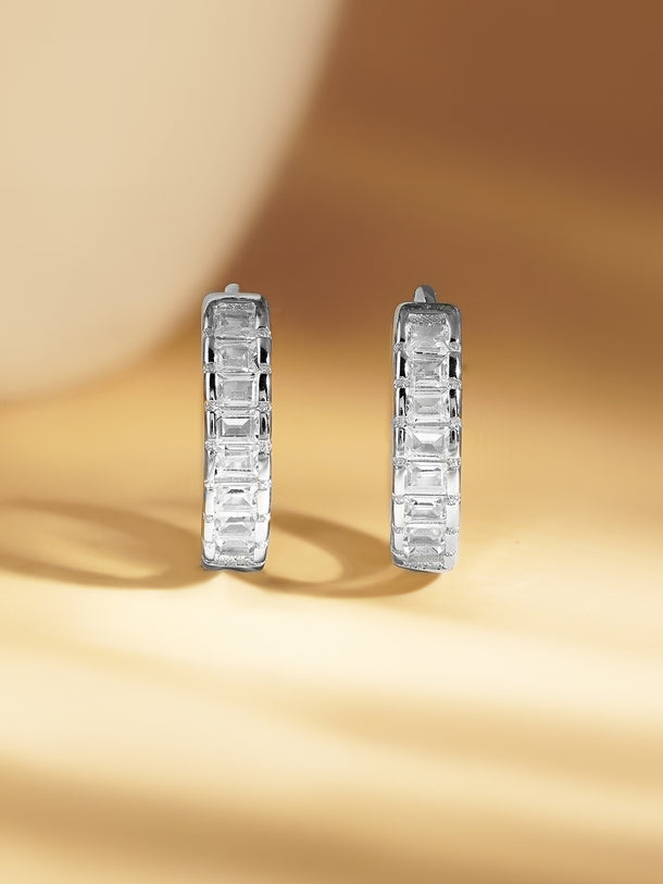 925 Fine Silver Crystal Chunky Hoop Earrings