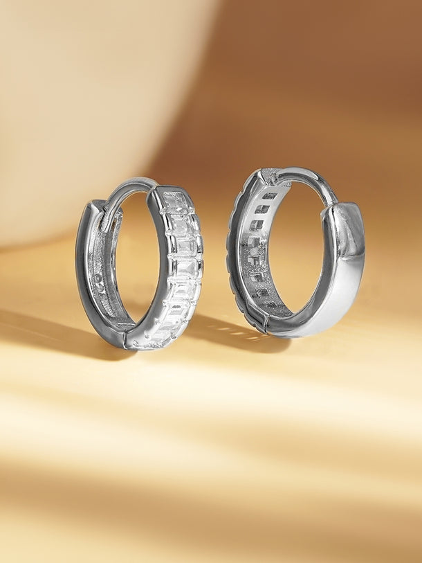 925 Fine Silver Crystal Chunky Hoop Earrings