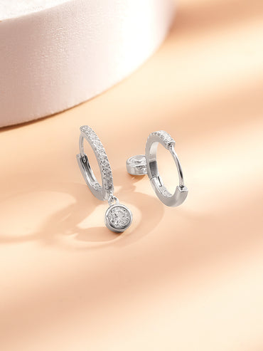 925 Fine Silver Zirconia Hoop Drop Earrings