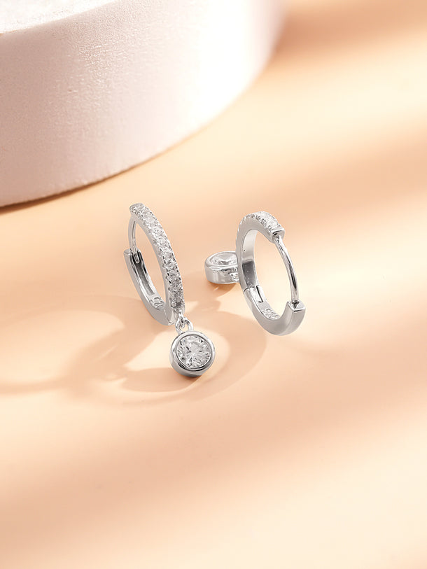 925 Fine Silver Zirconia Hoop Drop Earrings