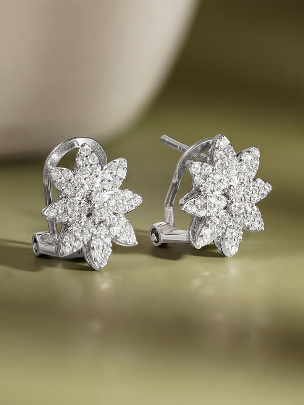 925 Fine Silver Zirconia Floral Stud Earrings