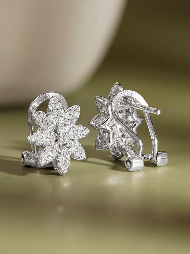 925 Fine Silver Zirconia Floral Stud Earrings