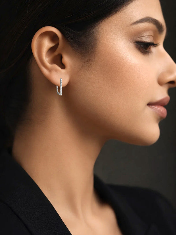 925 Fine Silver Zirconia Sleek Hoop Earrings