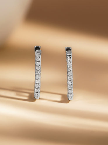 925 Fine Silver Zirconia Sleek Hoop Earrings