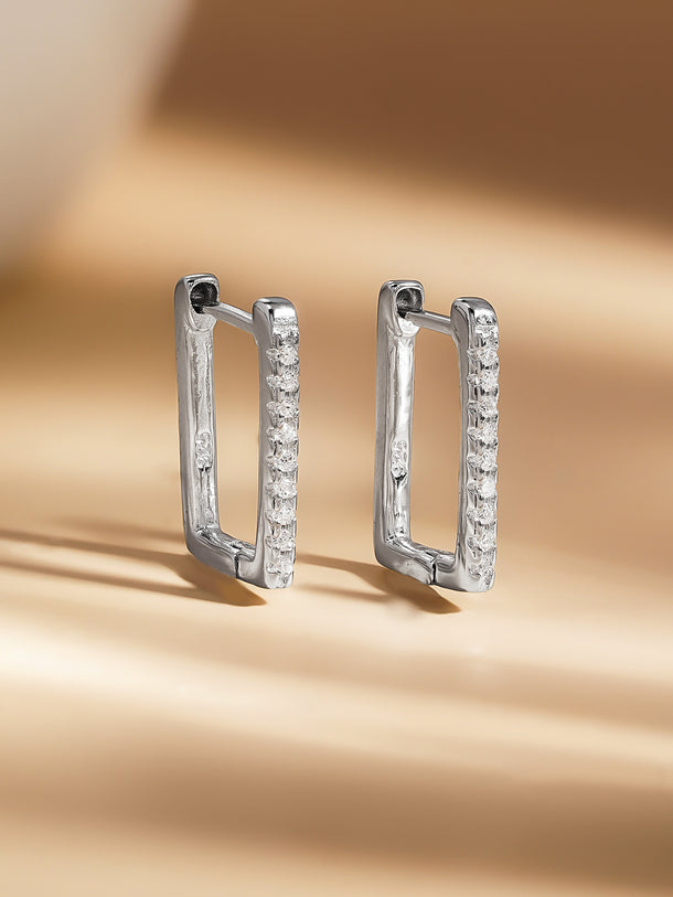 925 Fine Silver Zirconia Sleek Hoop Earrings