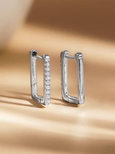 925 Fine Silver Zirconia Sleek Hoop Earrings