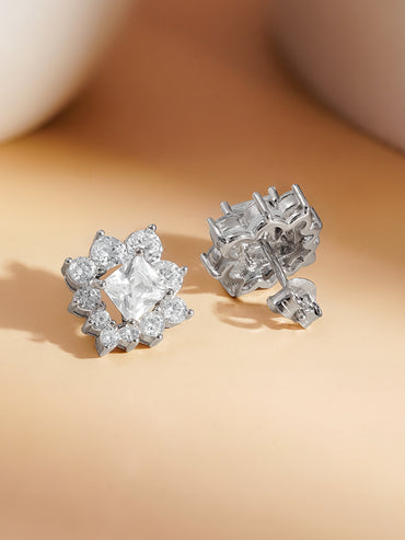 925 Fine Silver Crystal Floral Stud Earrings
