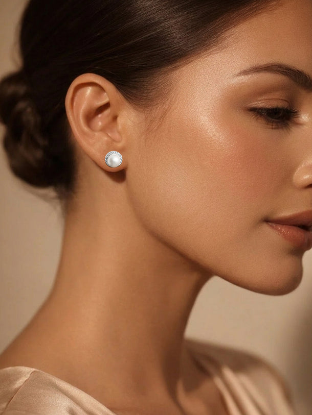 925 Fine Silver Crystal Pearl Stud Earrings