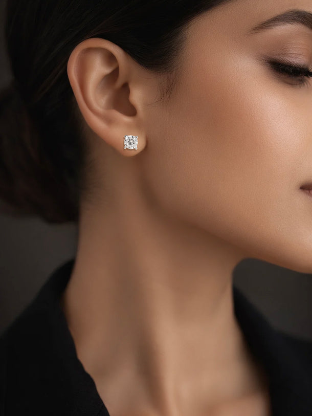 925 Fine Silver Solitaire Diamond Stud Earrings