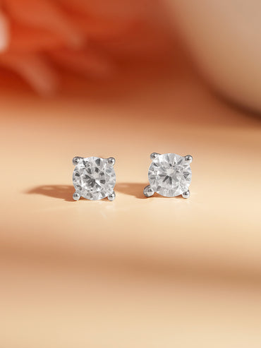 925 Fine Silver Solitaire Diamond Stud Earrings