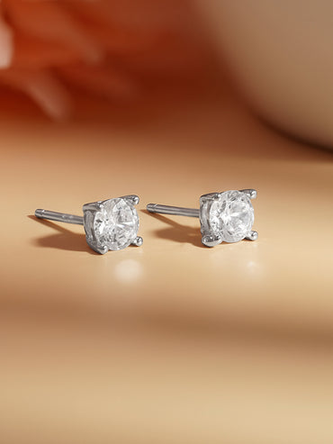 925 Fine Silver Solitaire Diamond Stud Earrings