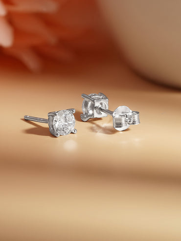 925 Fine Silver Solitaire Diamond Stud Earrings