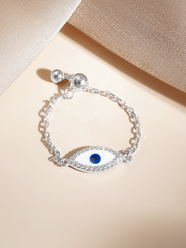 925 Fine Silver Evil Eye Charm Ring