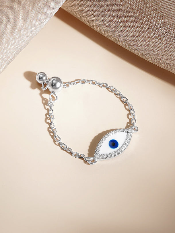 925 Fine Silver Evil Eye Charm Ring