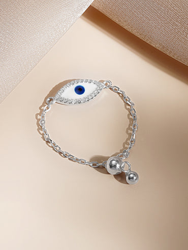 925 Fine Silver Evil Eye Charm Ring