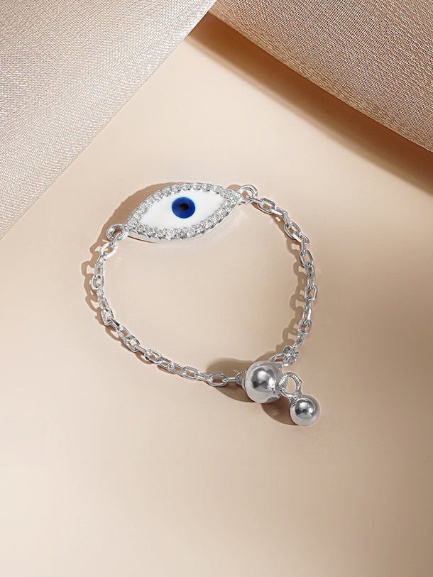 925 Fine Silver Evil Eye Charm Ring