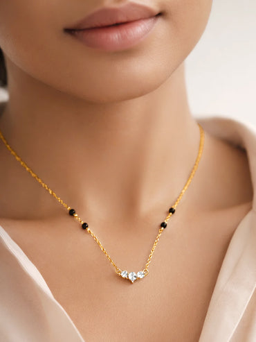 925 Fine  Silver Diamond Curve Mangalsutra Necklace