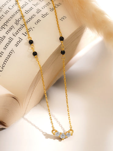 925 Fine  Silver Diamond Curve Mangalsutra Necklace