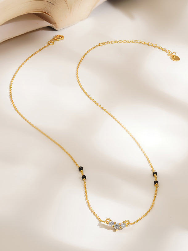 925 Fine  Silver Diamond Curve Mangalsutra Necklace