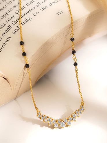 925 Fine  Silver Diamond Cluster Mangalsutra Necklace