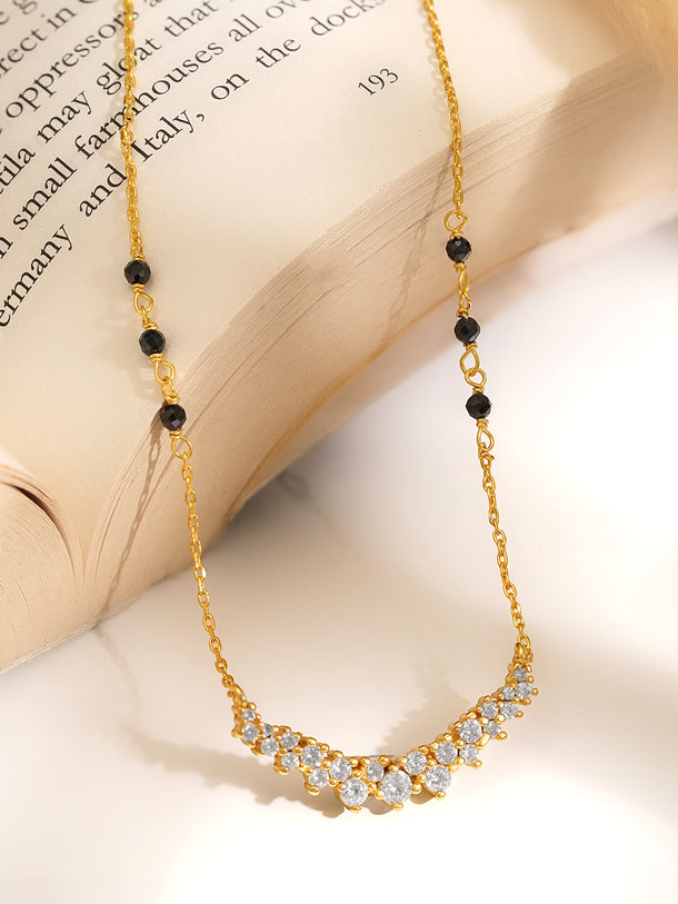 925 Fine  Silver Diamond Cluster Mangalsutra Necklace