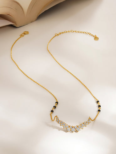 925 Fine  Silver Diamond Cluster Mangalsutra Necklace