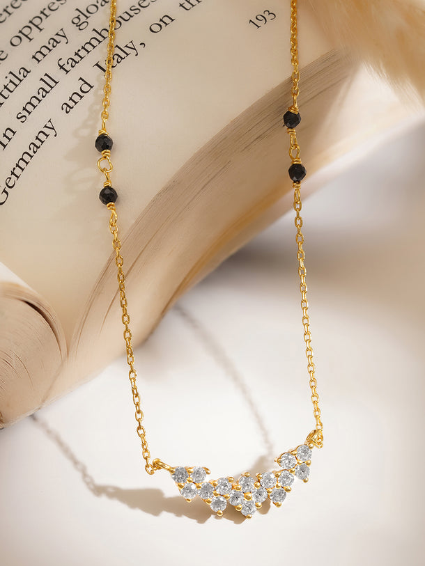 925 Fine  Silver Floral Cluster Diamond Mangalsutra