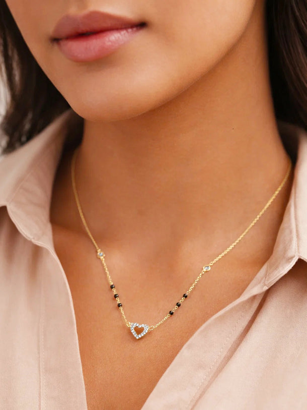 925 Fine Silver Sparkling Heart Mangalsutra Necklace
