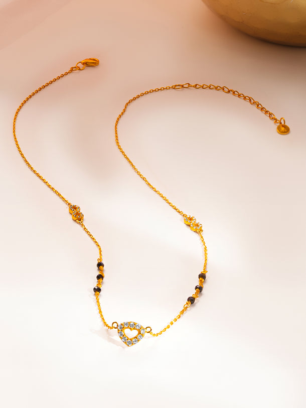 925 Fine Silver Sparkling Heart Mangalsutra Necklace