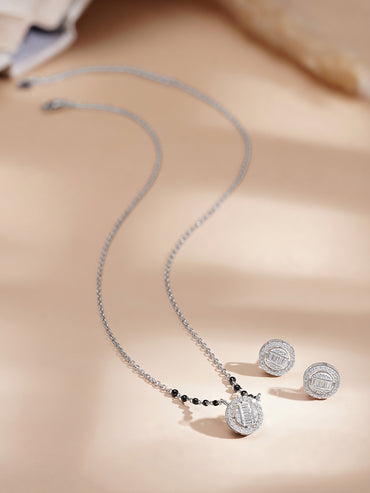 925 Fine  Silver Solitaire Diamond Mangalsutra Set