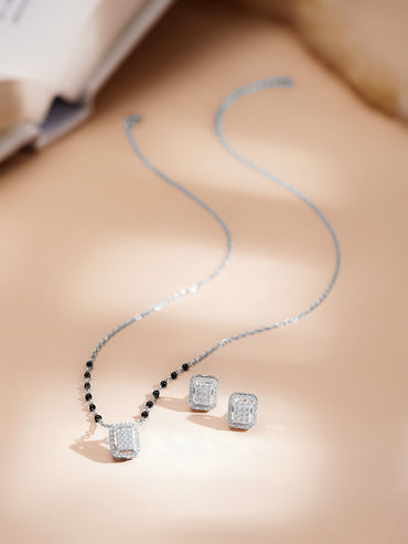 925 Fine  Silver Diamond Frame Mangalsutra Set