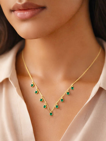925 Fine Silver Emerald Charm Necklace
