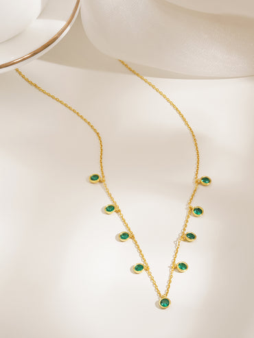 925 Fine Silver Emerald Charm Necklace