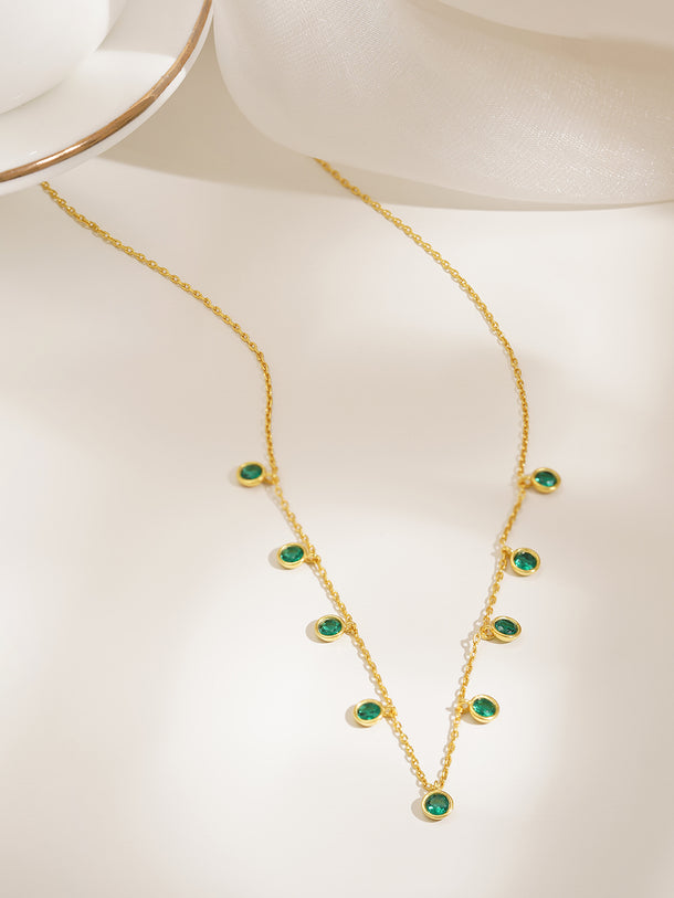 925 Fine Silver Emerald Charm Necklace