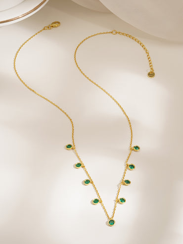 925 Fine Silver Emerald Charm Necklace