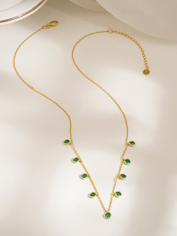 925 Fine Silver Emerald Charm Necklace