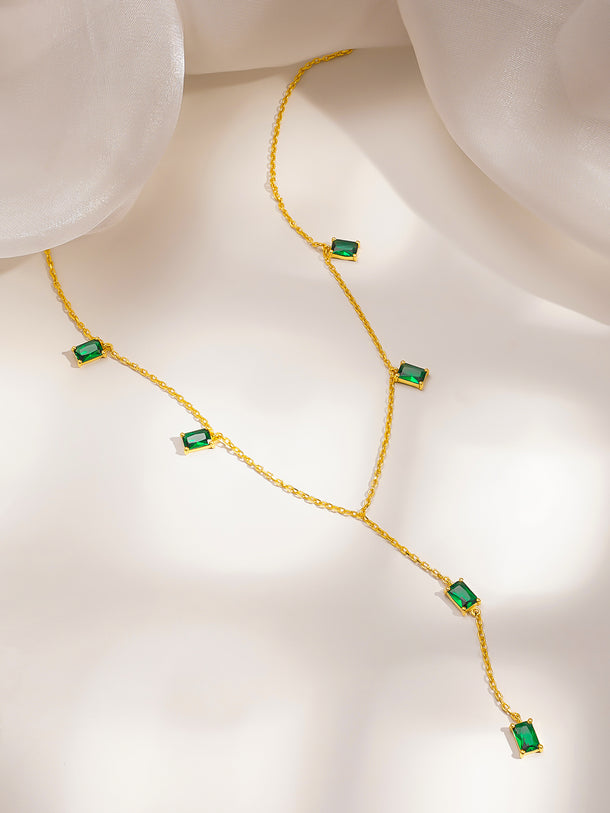 925 Fine Silver Emerald Drop Y-Shape Necklace